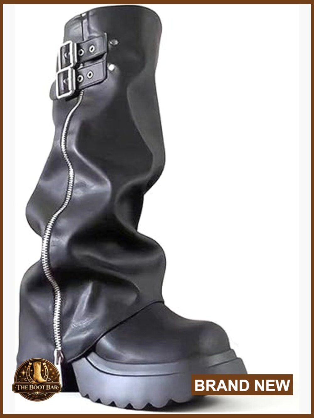 Knee High Platform Boots Chunky Wide Calf Side Zipper Buckle Decor Punk